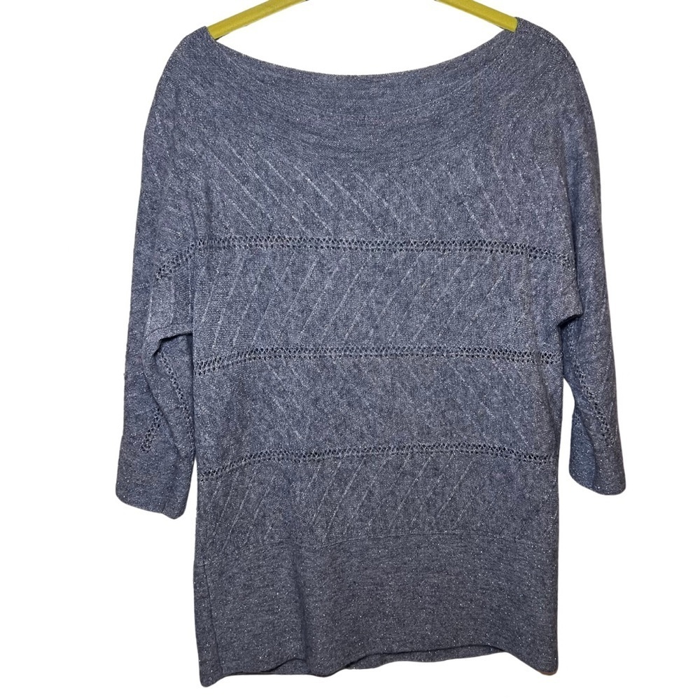 White House Black Market Soft Gray W/Silver Threading 3/4 Sleeve Sweater Size M